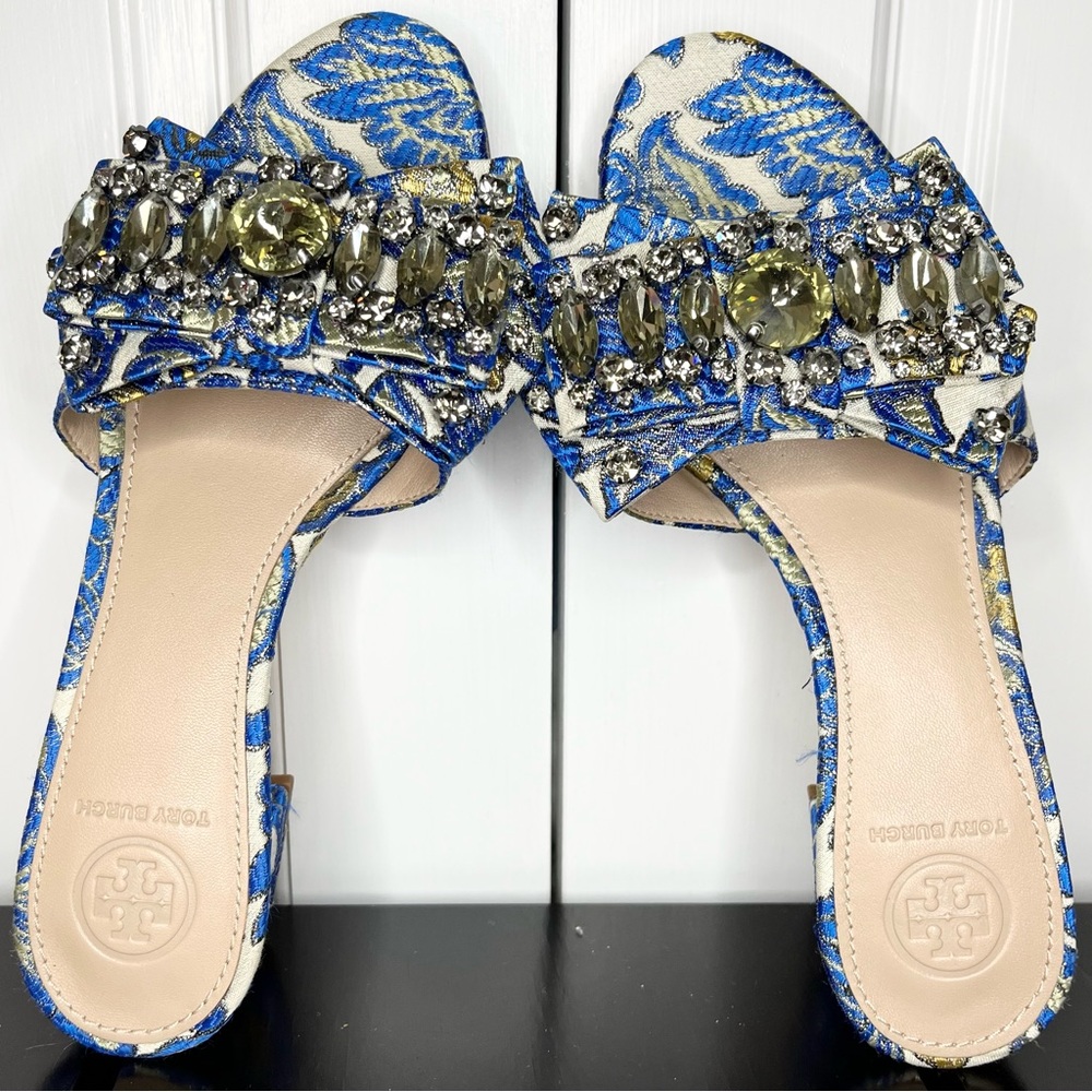 Tory Burch "Valentina" sandal in metallic floral jacquard
